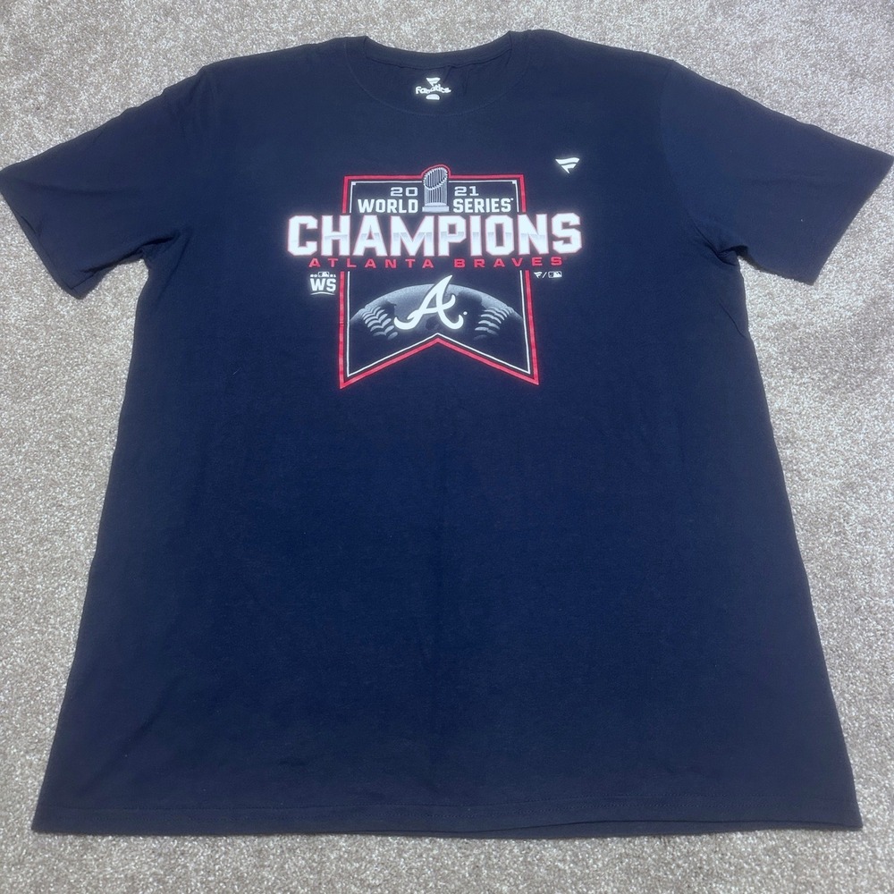 Fanatics Mens L 2021 World Series Champions Atlanta Braves Graphic Tee Navy